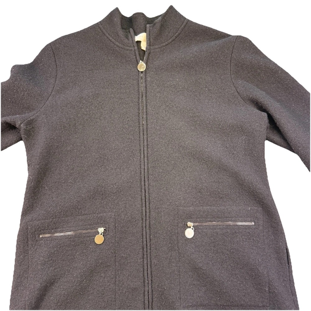 Doncaster 100% Wool Classic Jacket Black Full Zip Pockets Silver Accents Sz Lg